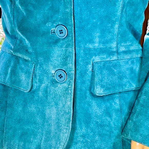⭐️HP⭐️RED VALENTINO▪️Light Aqua Blue Seamed Retro Suede Leather Jacket - Picture 4 of 9